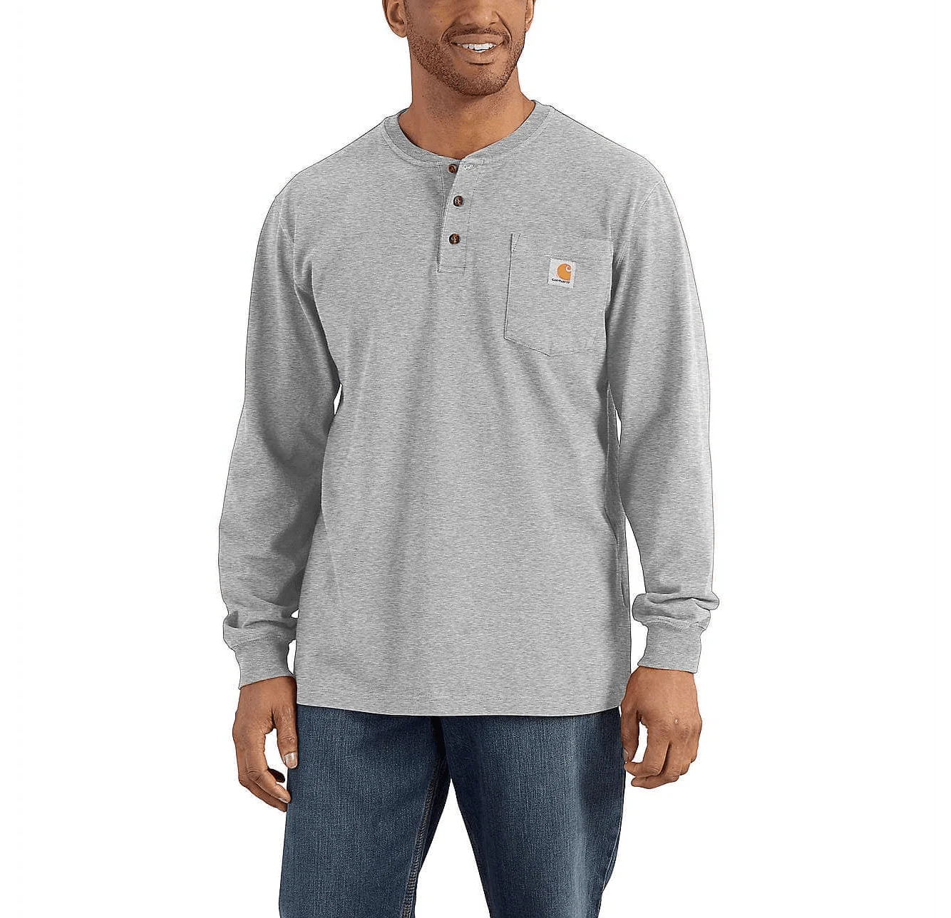 Carhartt Loose Fit Heavyweight Long-Sleeve Pocket Henley T-Shirt Heather Grey