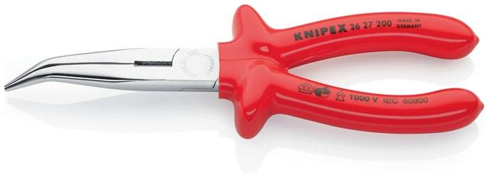 KNIPEX Snipe Nose Side Cutting Pliers (Stork Beak Pliers) with dipped insulation, VDE-tested chrome-plated half-round jaws 200 mm cutting edges with bevel