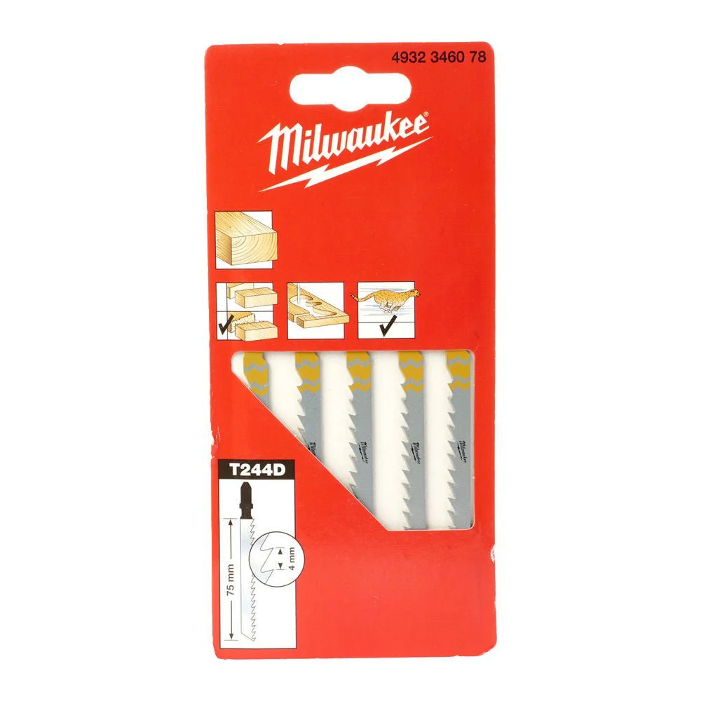 Milwaukee T244D 75mm x 4mm Curve Jigsaw Blades 4932346078 - 5pc - Image 2